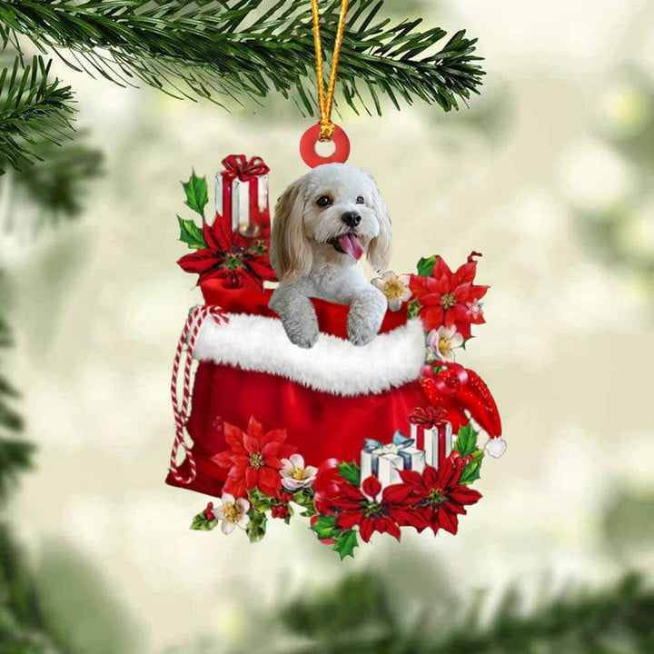 Custom Name Cockapoo In Red Gift Bag Acrylic Christmas Ornament, Customized Christmas Gift For Dog Lovers, Dog Mom