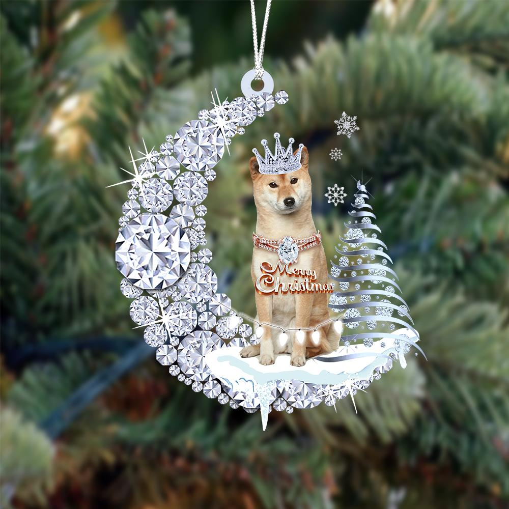 Custom Shiba Inu Diamond Moon Merry Christmas Mica Ornament - Best Gift For Dog Lovers, Dog Owners