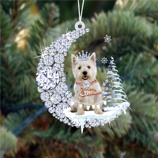 Custom Name West Highland White Terrier Diamond Moon Merry Christmas Mica Ornament - Best Gift For Dog Lovers, Dog Owners