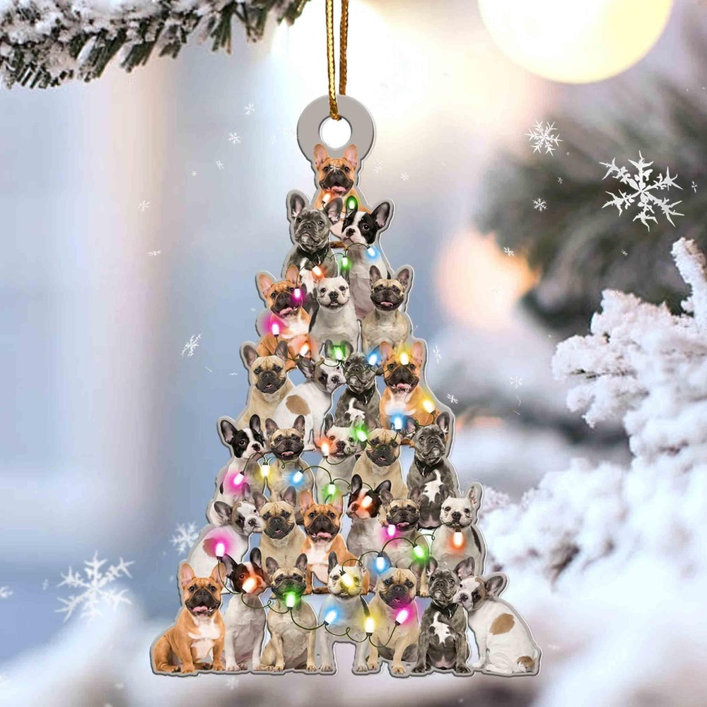 French Bulldog Christmas Tree Shaped Arcylic Light Ornament, Custom Acrylic Ornament For French Bulldog Lovers, Dog Mom