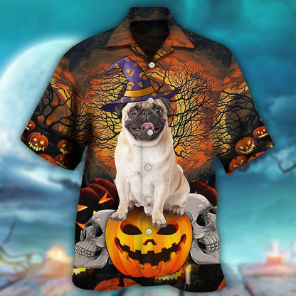 Halloween Pug Hawaiian Shirt, Halloween Pumpkin Scary, Horror Skull Aloha Shirt For Men & Women - Halloween Gift For Members Family, Friends