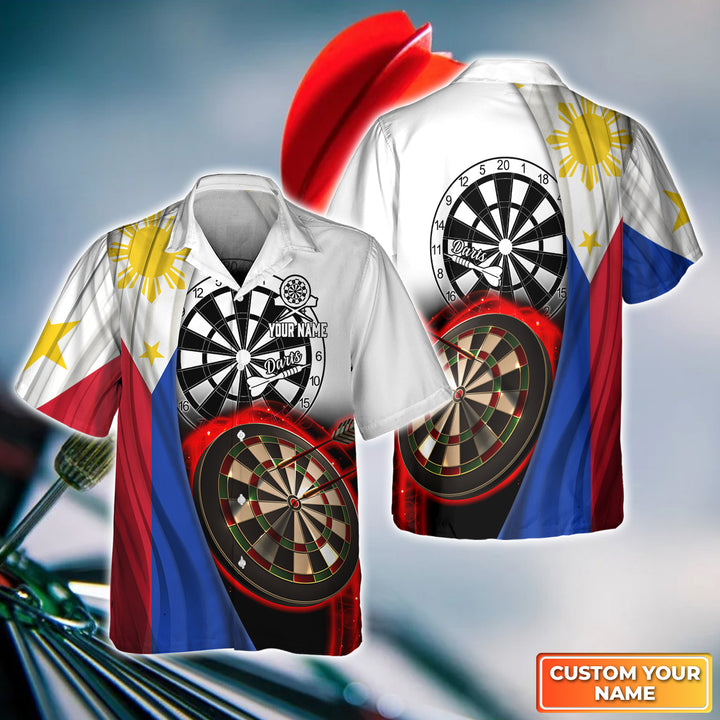 Customized Name Darts Hawaiian Shirts, Philippine Flag Personalized Aloha Shirts - Gift For Darts Lovers, Darts Players
