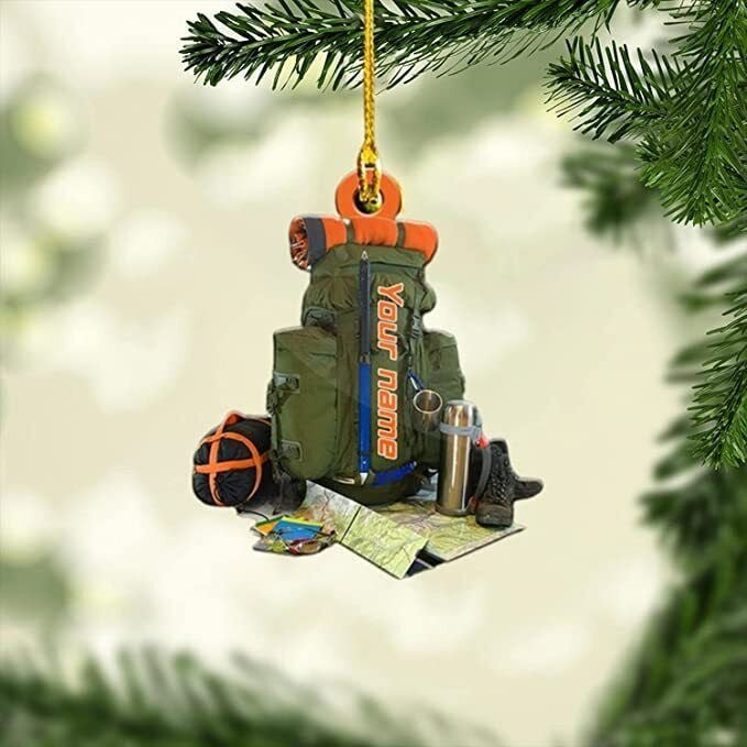 Personalized Hiking Bag Acrylic Christmas Ornament, Hiking Trekking Ornament Gift For Camping Lovers, Hiking Lovers