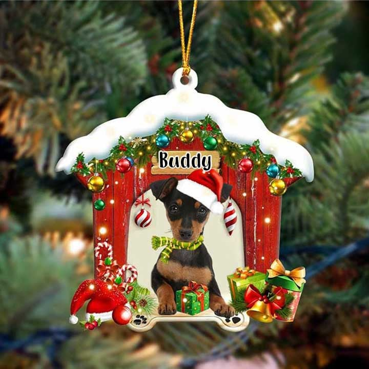 Personalized Name Miniature Pinscher In Red Wood House Acrylic Christmas Ornament Gift For Dog Lovers, Dog Mom