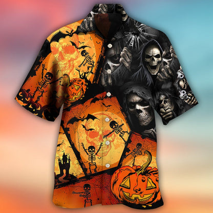 Halloween Death Hawaiian Shirt, Halloween Skull Pumpkin Scary Aloha Shirt For Men & Women - Halloween Gift For Members Family, Friends
