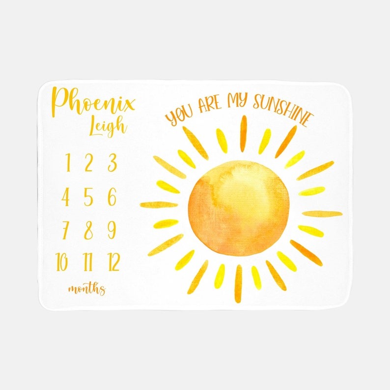 Sun Baby Milestone Blanket You Are My Sunshine With Customized Name For Baby Boy Girl Nursery, Son, Grandson, Daughter, Granddaughter