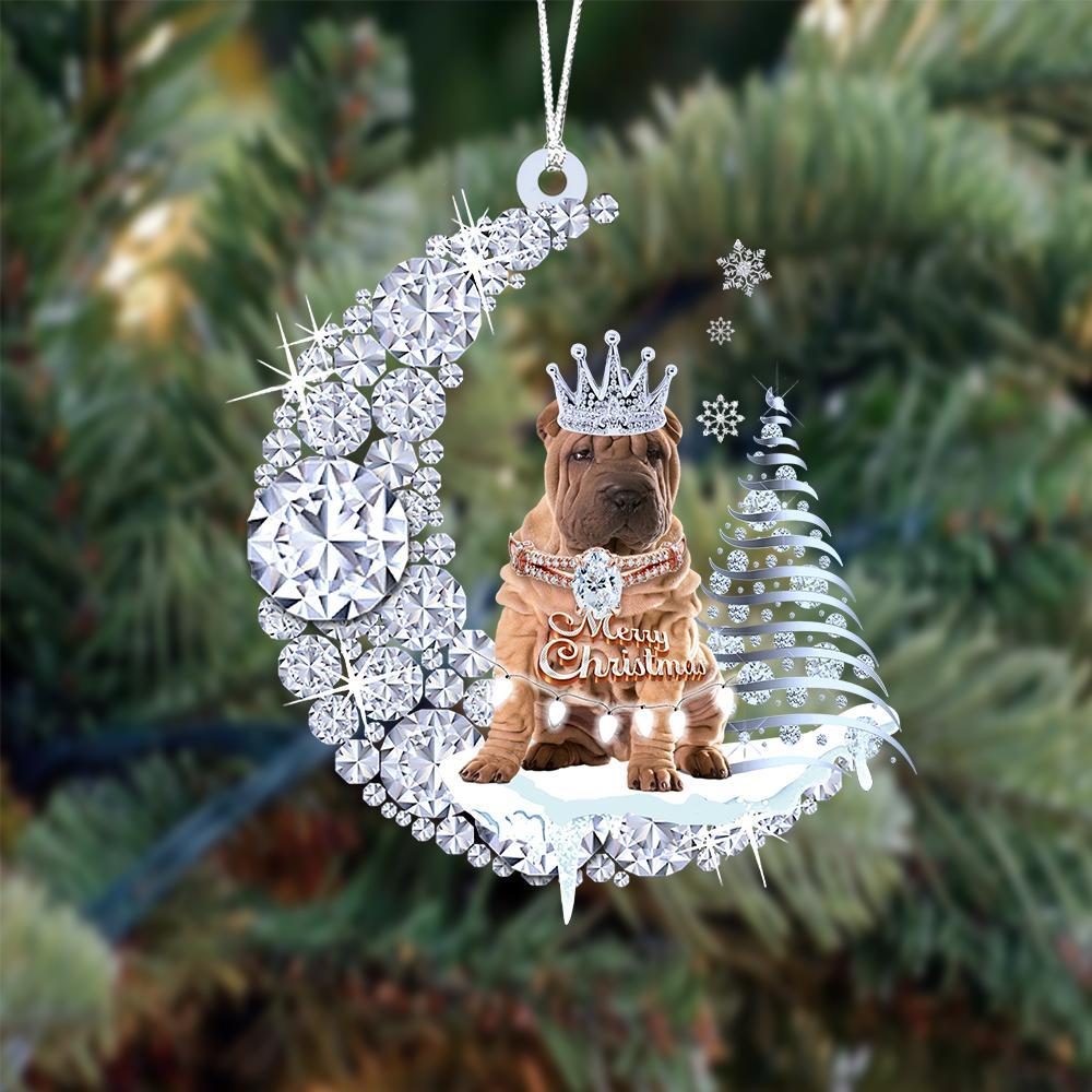 Custom Shar Pei Diamond Moon Merry Christmas Mica Ornament - Best Gift For Dog Lovers, Dog Owners
