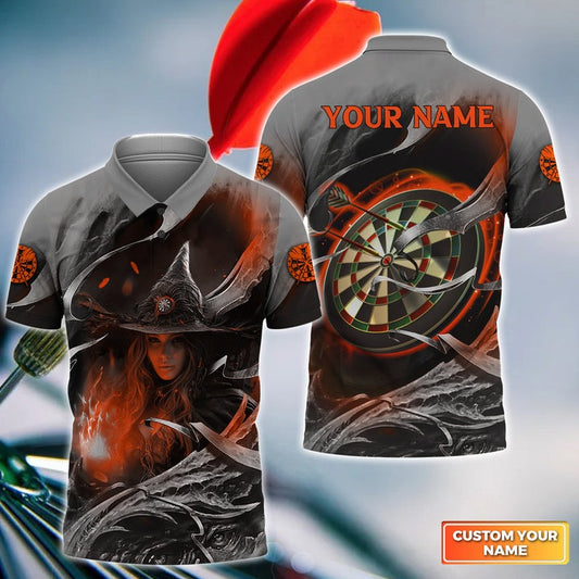 Customized Name Darts Men Polo Shirt, Bullseye Dartboard Personalized Witch And Darts Polo Shirt - Gift For Darts Players, Darts Lovers