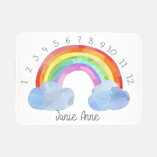 Rainbow Baby Milestone Blanket With Customized Name For Baby Boy Girl Nursery, Son, Grandson, Daughter, Granddaughter, Month Gifts