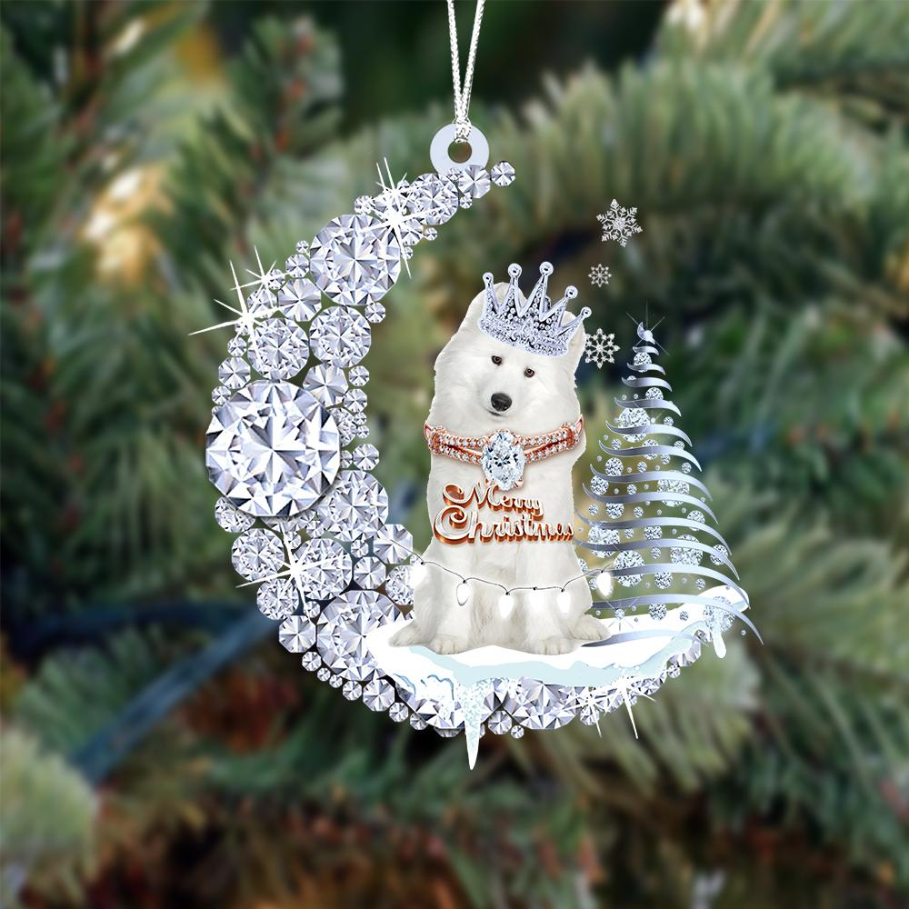 Custom Samoyed Diamond Moon Merry Christmas Mica Ornament - Best Gift For Dog Lovers, Dog Owners