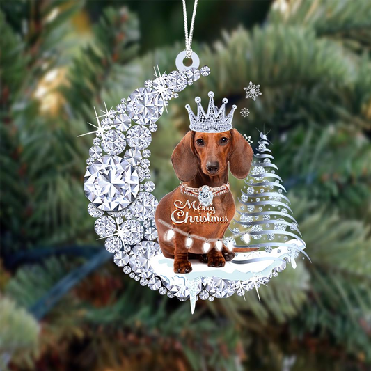 Custom Name Dachshund Diamond Moon Merry Christmas Mica Ornament - Best Gift For Dog Lovers, Dog Owners