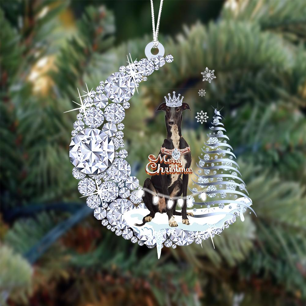 Custom Greyhound Diamond Moon Merry Christmas Mica Ornament - Best Gift For Dog Lovers, Dog Owners