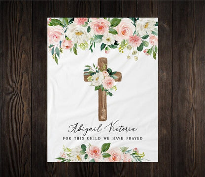 Wooden Cross Floral Baby Milestone Blanket With Customized Name For Baby Girl Nursery, Daughter, Granddaughter, Month Gifts