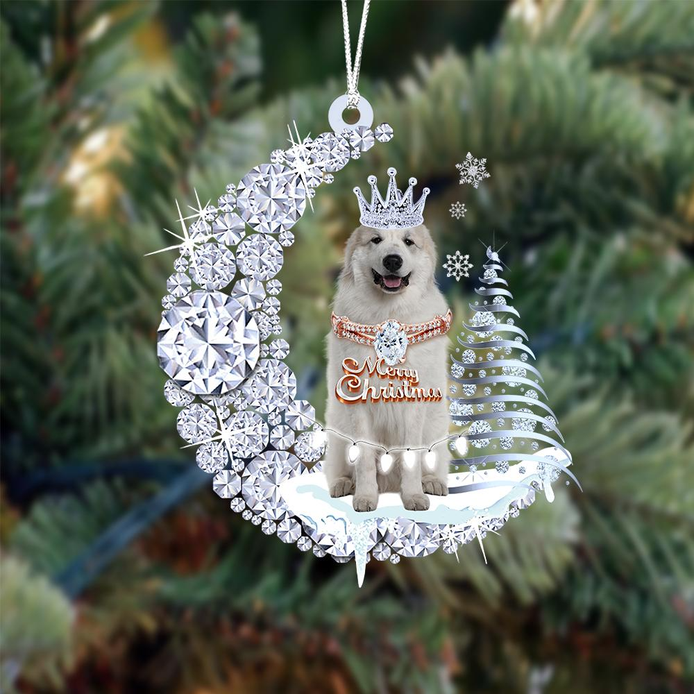 Custom Great Pyrenees Diamond Moon Merry Christmas Mica Ornament - Best Gift For Dog Lovers, Dog Owners