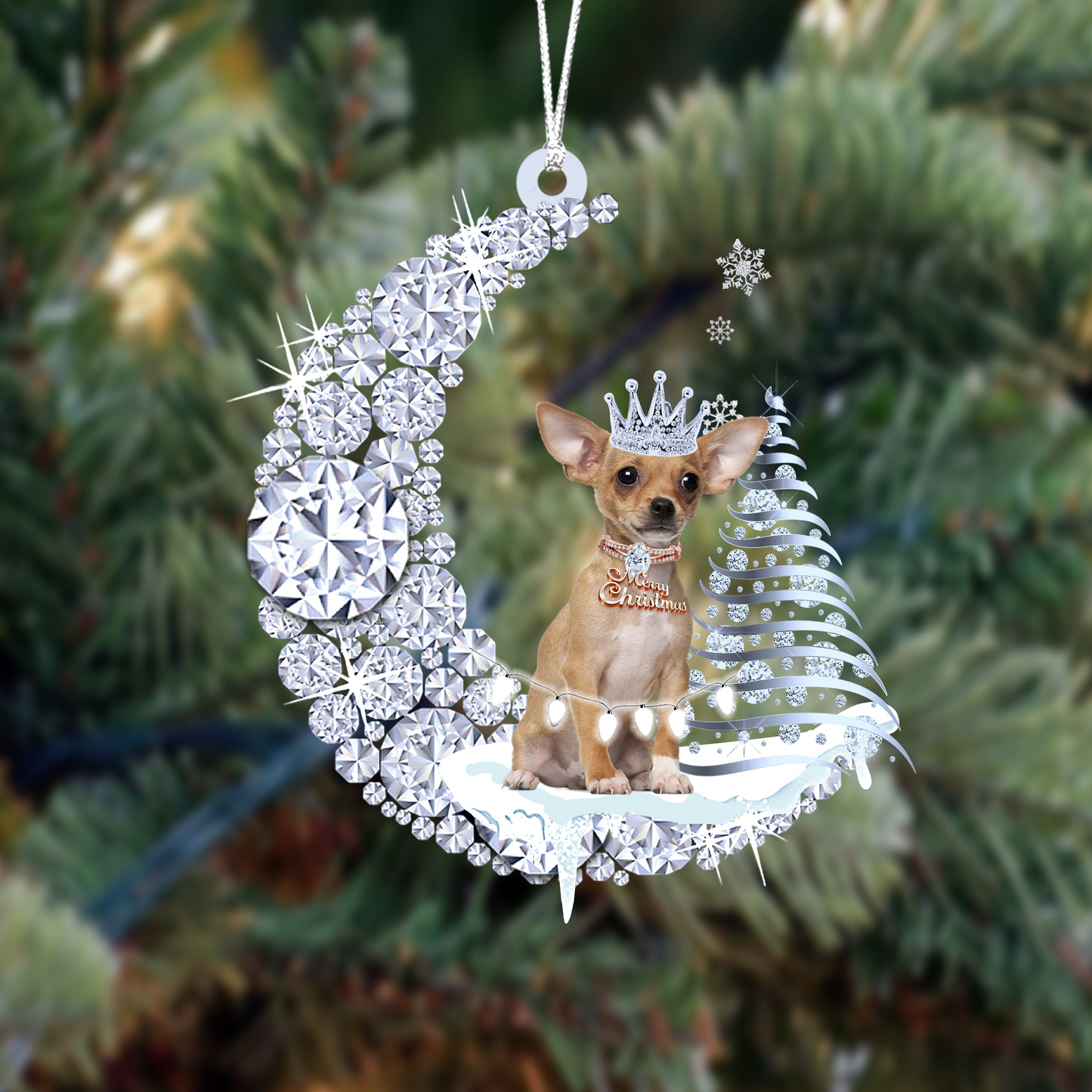Custom Name Chihuahua Diamond Moon Merry Christmas Mica Ornament - Best Gift For Dog Lovers, Dog Owners