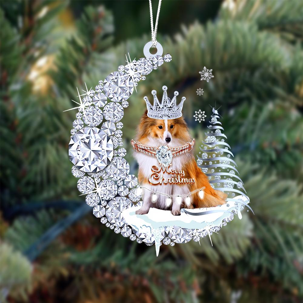 Custom Shetland Sheepdog Diamond Moon Merry Christmas Mica Ornament - Best Gift For Dog Lovers, Dog Owners