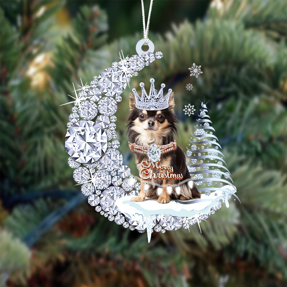 Custom Name Chihuahua Diamond Moon Merry Christmas Mica Ornament - Best Gift For Dog Lovers, Dog Owners