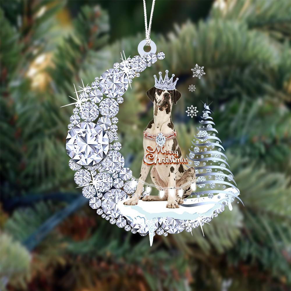 Customized Great Dane Diamond Moon Merry Christmas Mica Ornament - Best Gift For Dog Lovers, Dog Owners