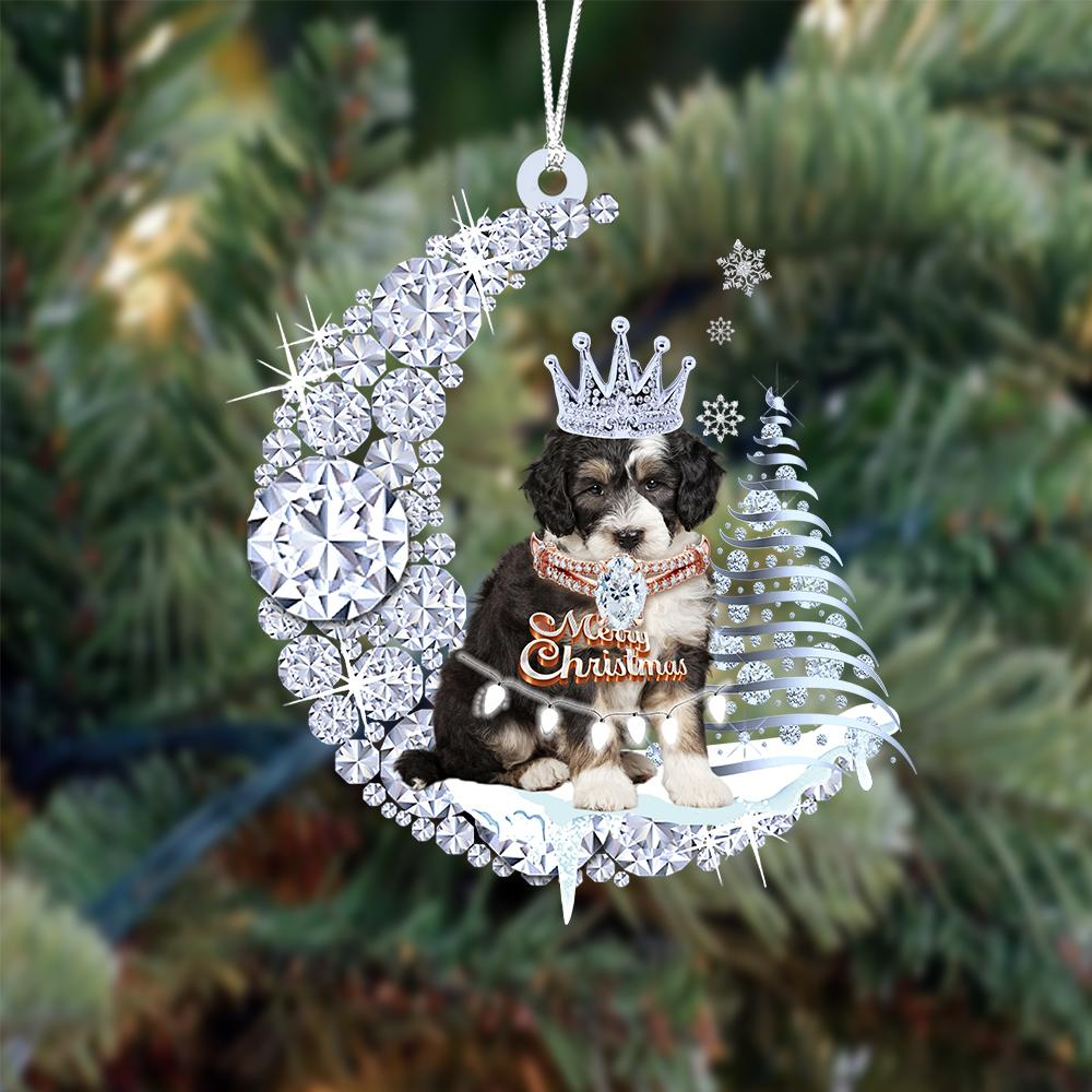 Customized Bernedoodle Diamond Moon Merry Christmas Mica Ornament - Best Gift For Dog Lovers, Dog Owners