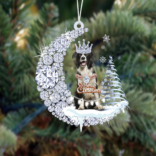 Custom Name Border Collie Diamond Moon Merry Christmas Mica Ornament - Best Gift For Dog Lovers, Dog Owners