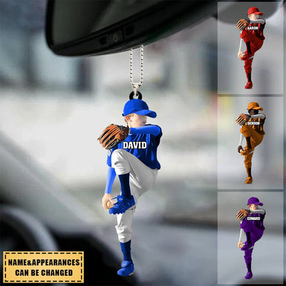 Customized Baseball Boy Throwing The Ball Acrylic Car Hanging Ornament Gift For Baseball Lovers, Son, Baseball Fans