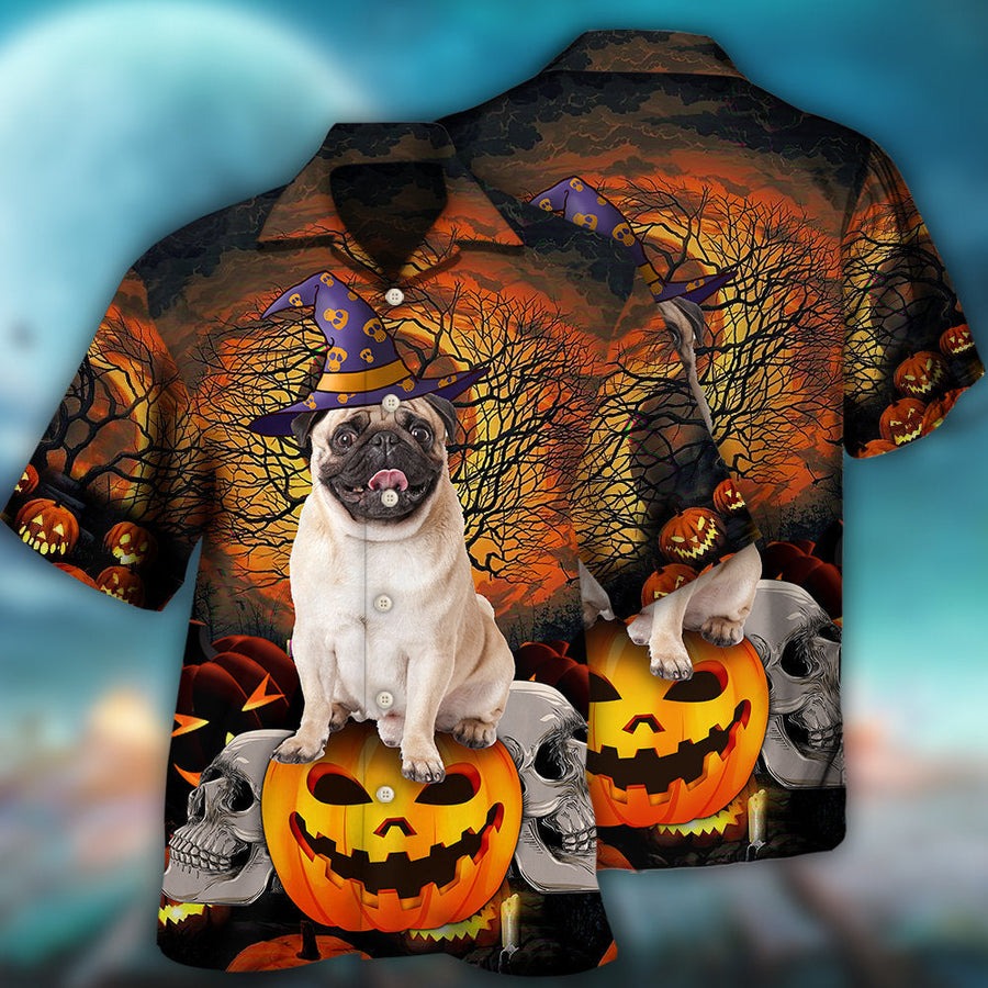 Halloween Pug Hawaiian Shirt, Halloween Pumpkin Scary, Horror Skull Aloha Shirt For Men & Women - Halloween Gift For Members Family, Friends