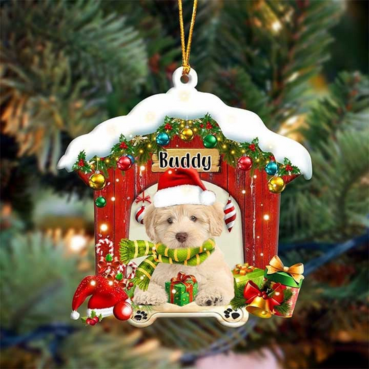 Personalized Name Goldendoodle In Red Wood House Acrylic Christmas Ornament Gift For Dog Lovers, Dog Mom