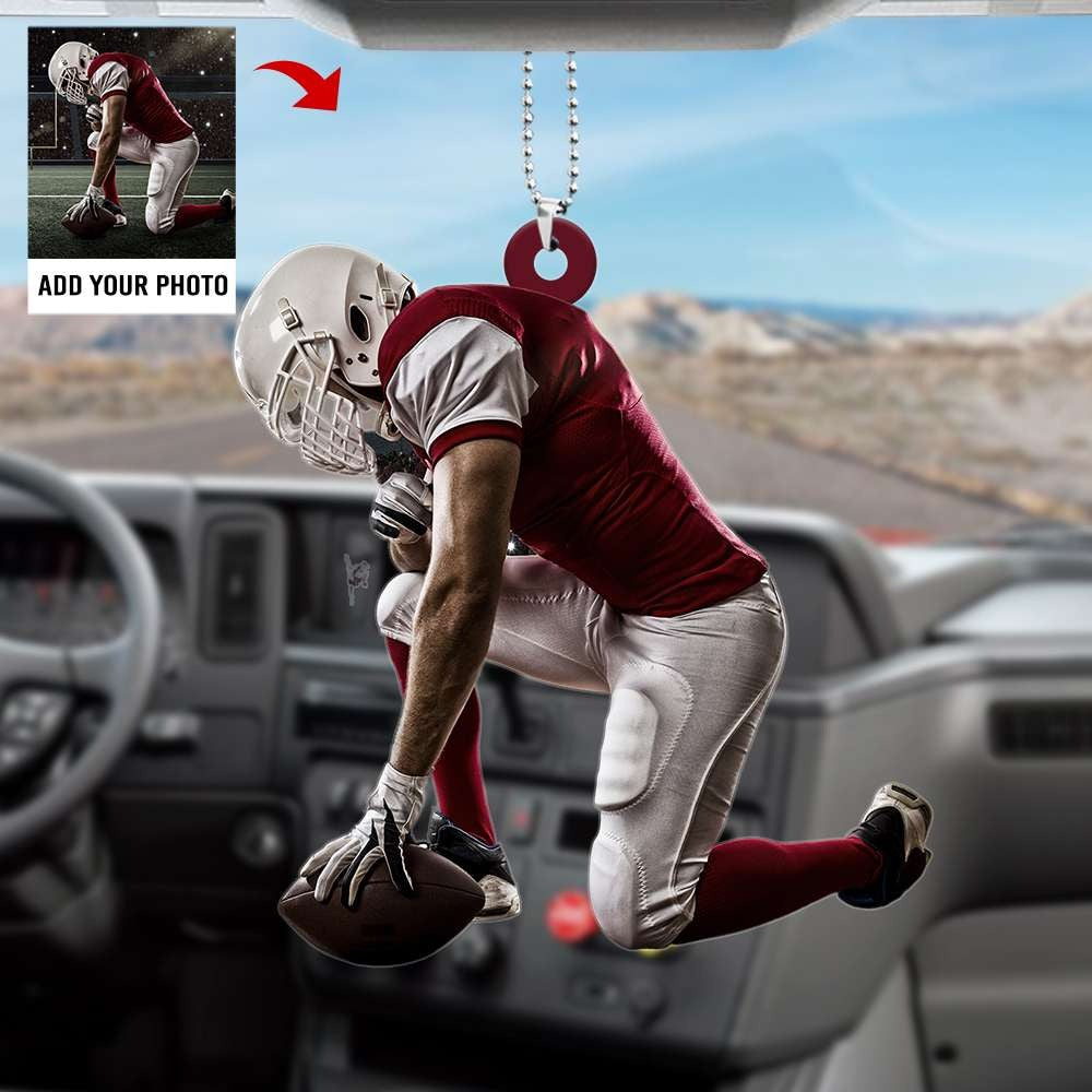 Personalized Photo Football Player Acrylic Car Hanging Ornament - Gift For Football Lovers - Christmas Car Decor