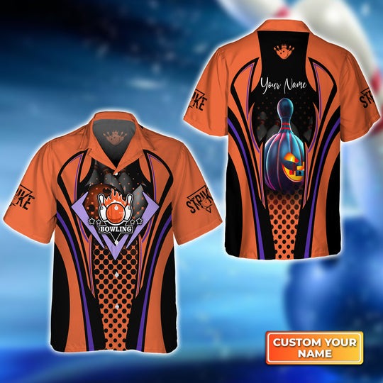 Customized Bowling Hawaiian Shirts, Personalized Pumpkin Halloween Bowling Polo Shirt For Men - Gift For Bowling Lovers, Bowling Players