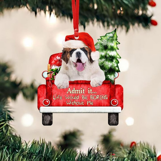 Personalized Photo Maltese On The Red Truck Acrylic Christmas Ornament, Custom Christmas Gift For Dog Lovers, Dog Owners