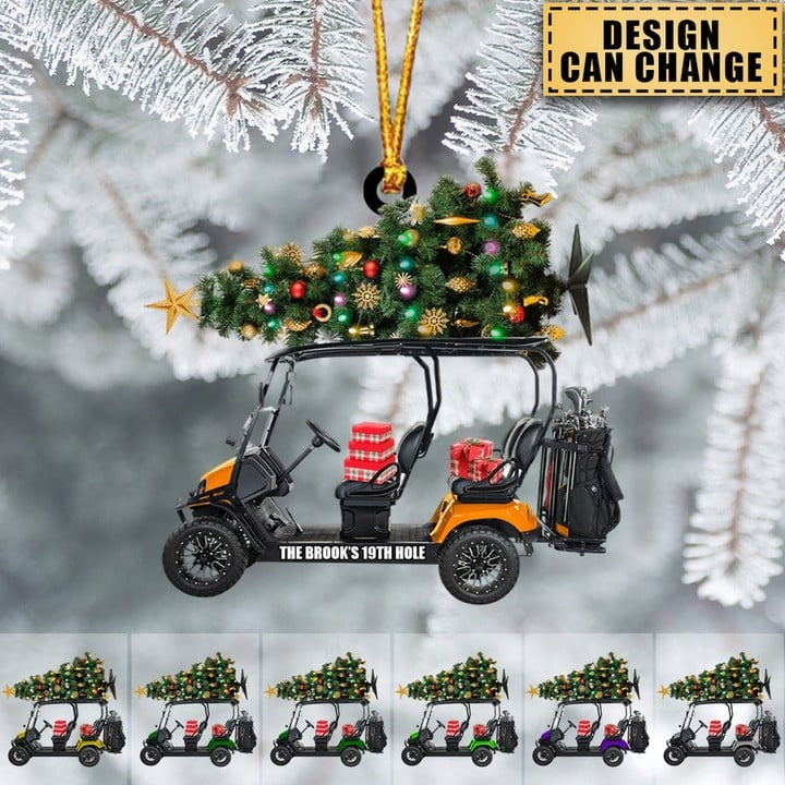 Custom Text Golf Cart Family With Acrylic Christmas Ornament - Christmas Gift For Golfers, Golf Lovers