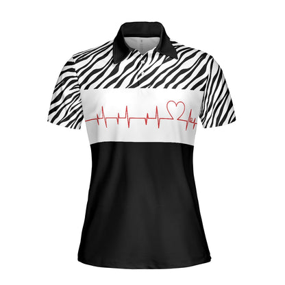 Bowling Women Polo Shirt - Bowling Heartbeat Women Polo Shirt, Zebra Pattern Bowling Polo Shirt - Gift For Wife, Family, Bowling Lovers