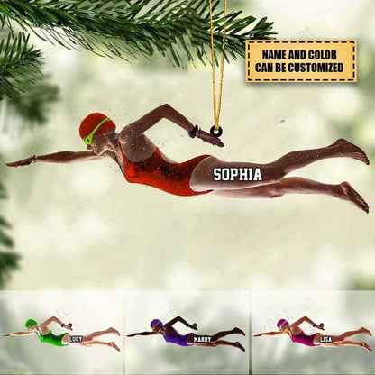 Customized Female Swimming Christmas Acrylic Ornament For Swimmer, Swimming Team Gift - Christmas Ornament Hanging Tree