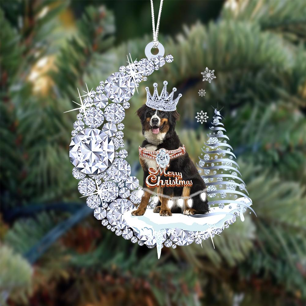 Custom Name Bernese Mountain Diamond Moon Merry Christmas Mica Ornament - Best Gift For Dog Lovers, Dog Owners