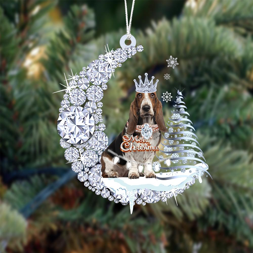 Customized Basset Hound Diamond Moon Merry Christmas Mica Ornament - Best Gift For Dog Lovers, Dog Owners