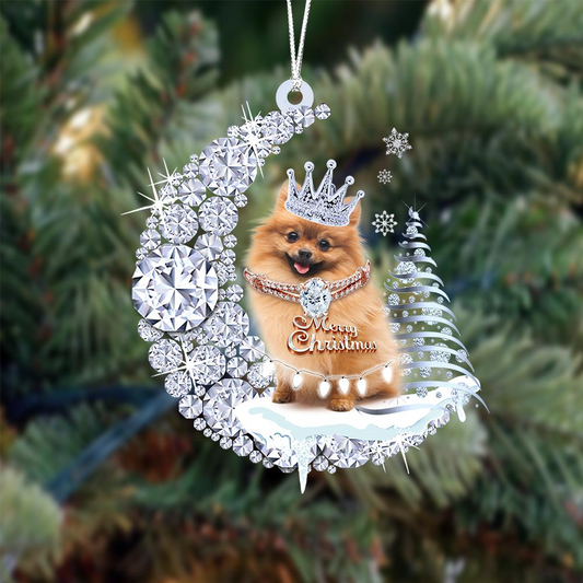 Customized Pomeranian Diamond Moon Merry Christmas Mica Ornament - Best Gift For Dog Lovers, Dog Owners