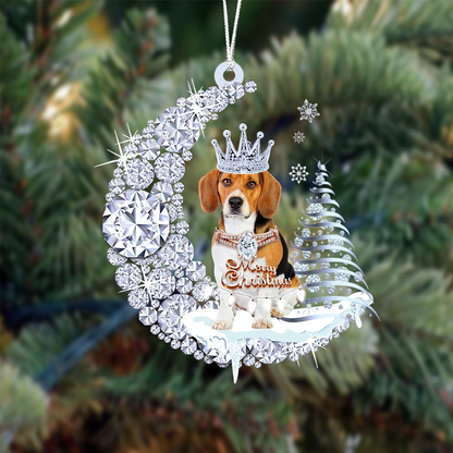 Custom Name Beagle Diamond Moon Merry Christmas Mica Ornament - Best Gift For Dog Lovers, Dog Owners