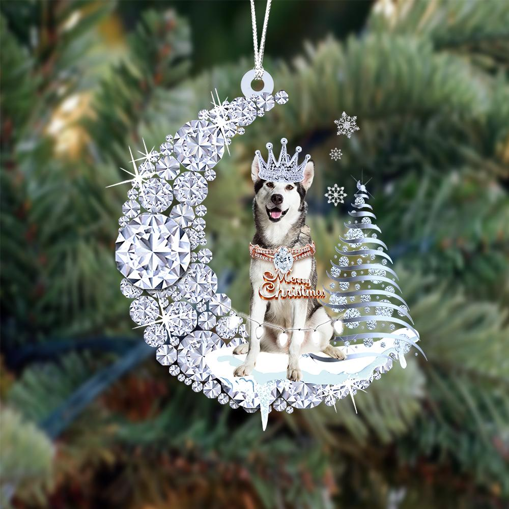 Customized Alaskan Malamute Diamond Moon Merry Christmas Mica Ornament - Best Gift For Dog Lovers, Dog Owners