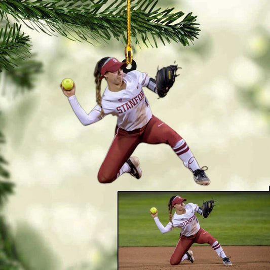 Custom Photo Softball Ornament For Daughter, Custom Acrylic Softball Christmas Ornament For Daughter, Mom