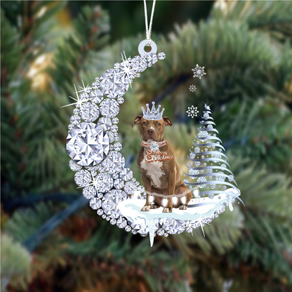 Customized Pit Bull Diamond Moon Merry Christmas Mica Ornament - Best Gift For Dog Lovers, Dog Owners