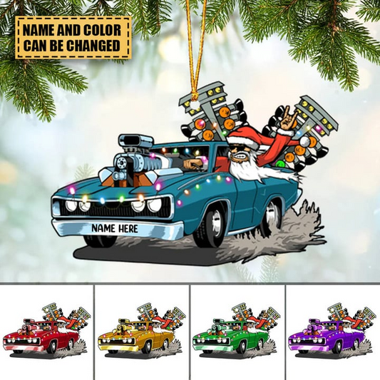 Custom Name Drag Racing Hot Rod With Drag Tree Light Acrylic Christmas Ornament, Christmas Acrylic Ornament Gift For Drag Racer