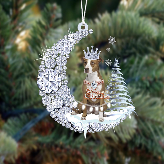 Customized Pit Bull Diamond Moon Merry Christmas Mica Ornament - Best Gift For Dog Lovers, Dog Owners