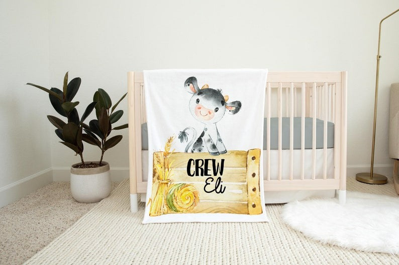 Baby Cow Baby Milestone Blanket With Customized Name For Baby Girl Nursery, Daughter, Granddaughter, Month Gifts