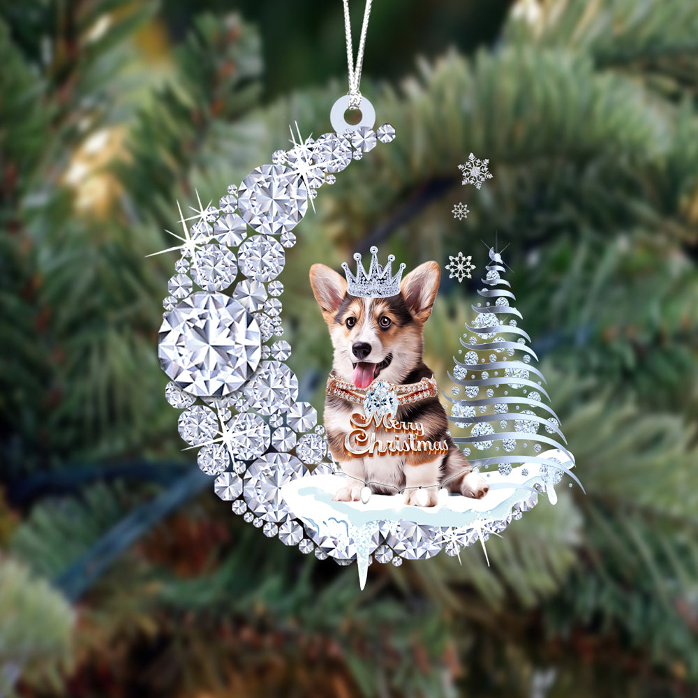 Custom Pembroke Welsh Corgi Diamond Moon Merry Christmas Mica Ornament - Best Gift For Dog Lovers, Dog Owners