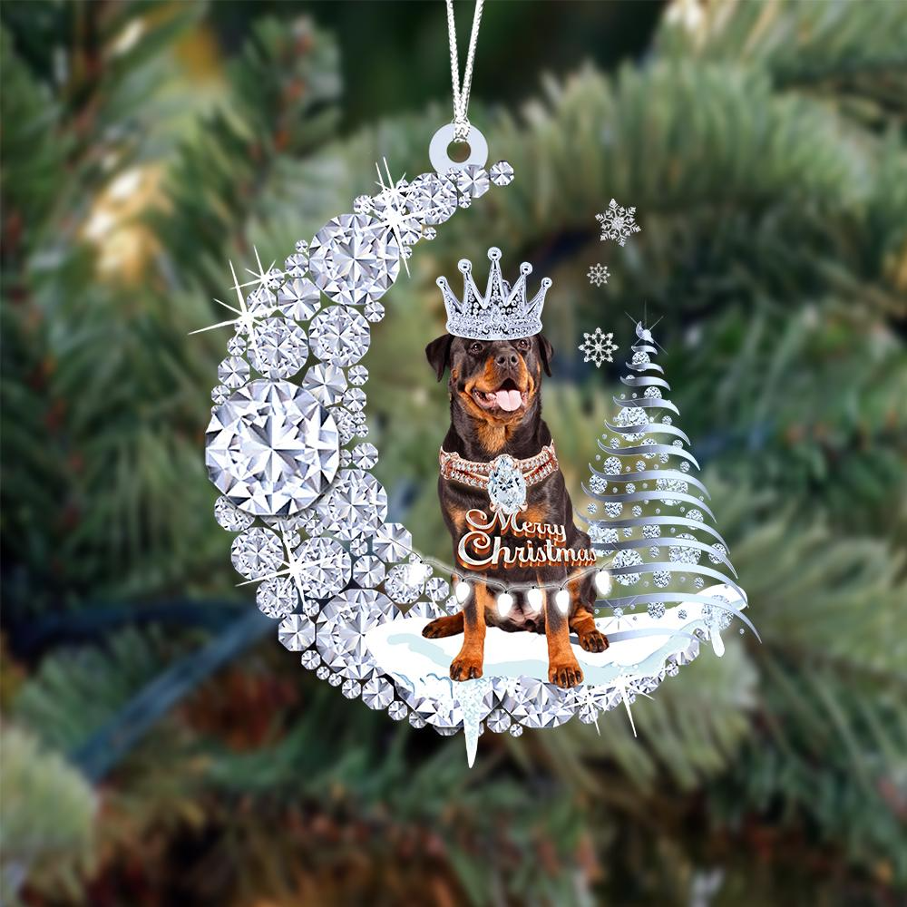 Customized Rottweiler Diamond Moon Merry Christmas Mica Ornament - Best Gift For Dog Lovers, Dog Owners
