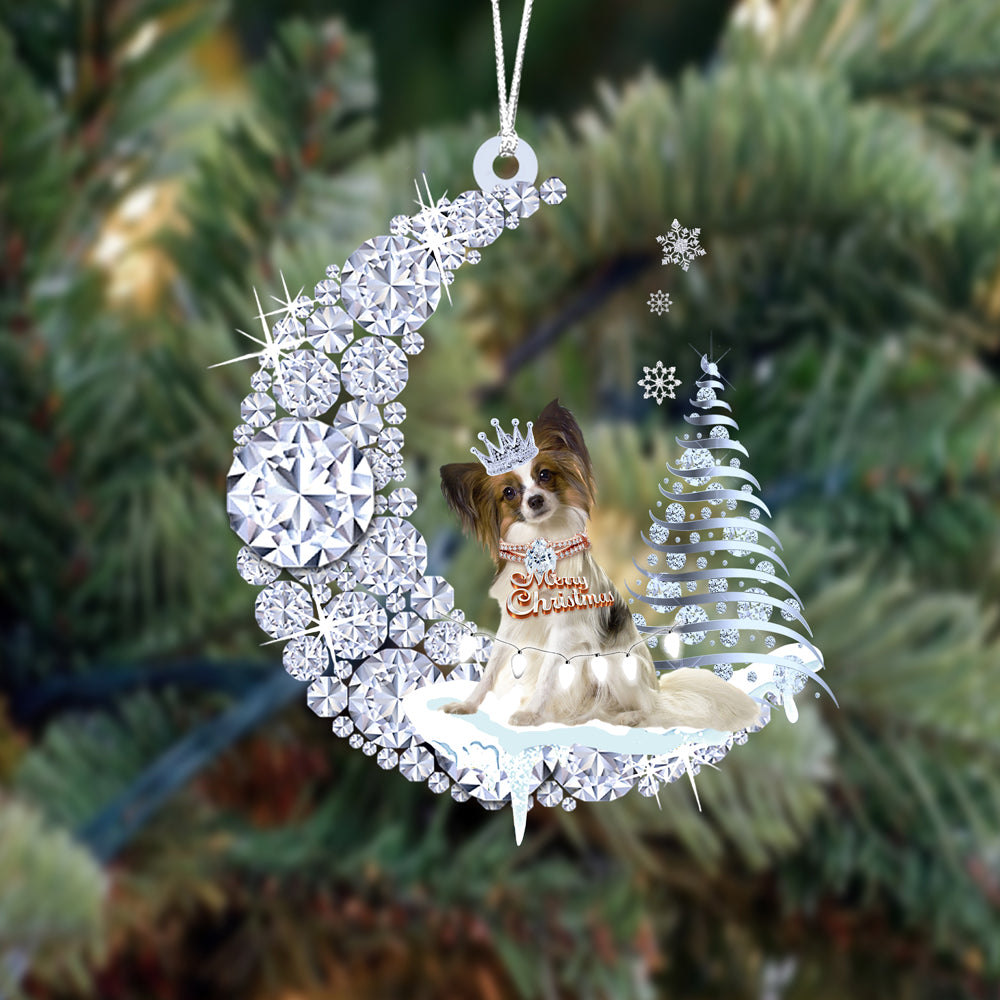Custom Papillon Diamond Moon Merry Christmas Mica Ornament - Best Gift For Dog Lovers, Dog Owners