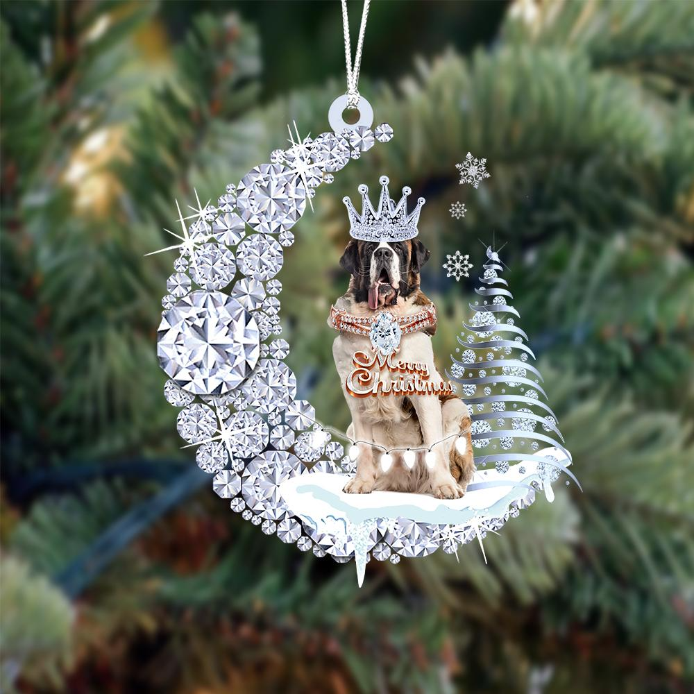 Customized Saint Bernard Diamond Moon Merry Christmas Mica Ornament - Best Gift For Dog Lovers, Dog Owners