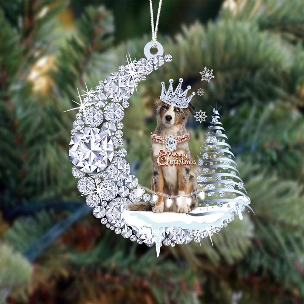 Customized Australian Shepherd Diamond Moon Merry Christmas Mica Ornament - Best Gift For Dog Lovers, Dog Owners