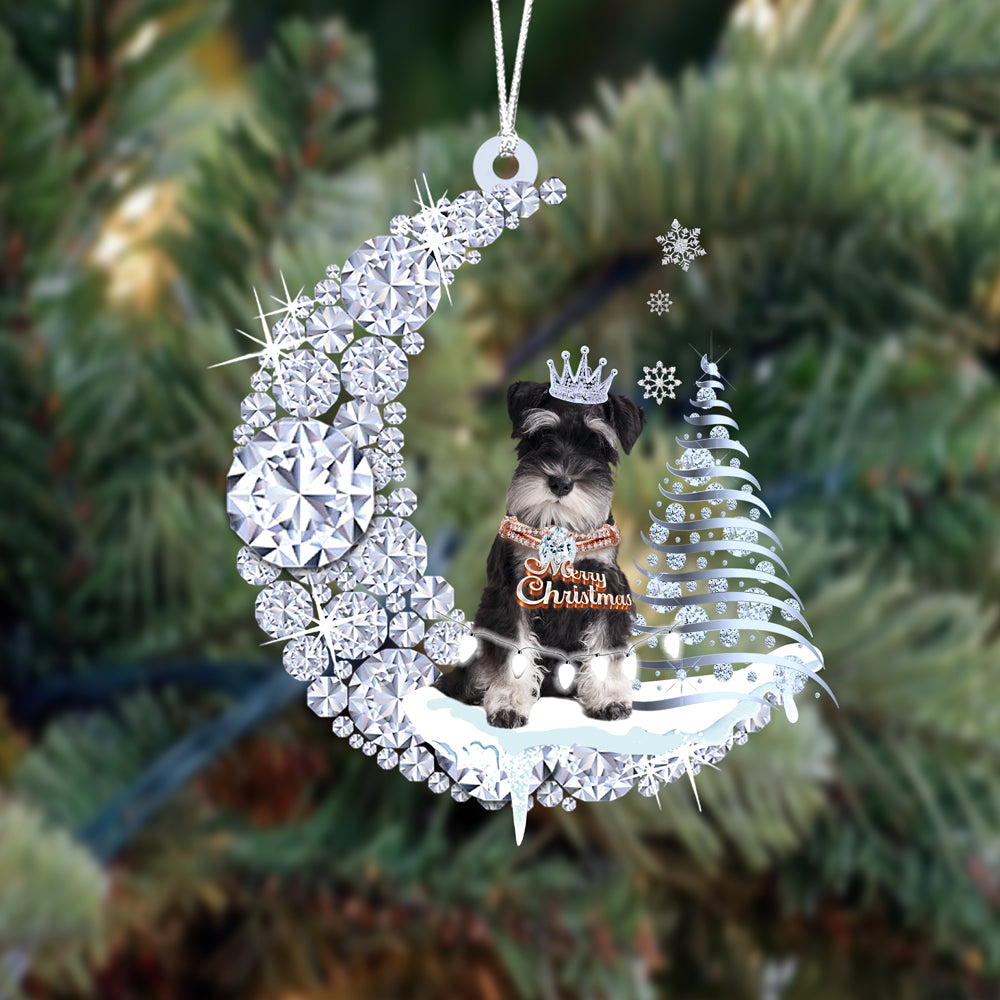 Custom Miniature Schnauzer Diamond Moon Merry Christmas Mica Ornament - Best Gift For Dog Lovers, Dog Owners