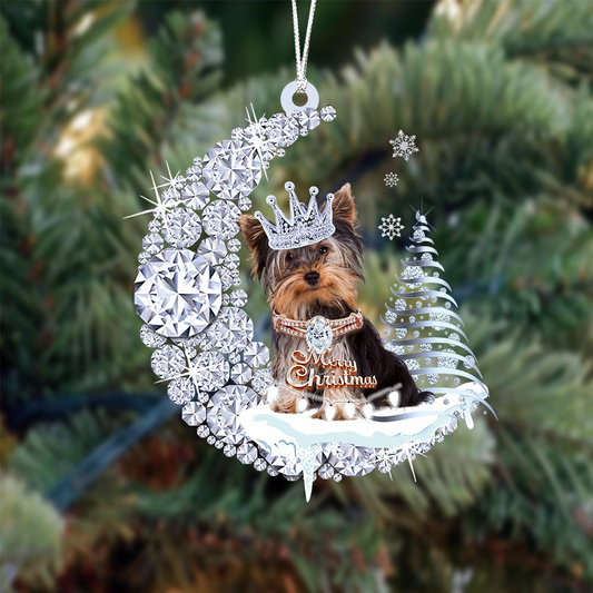 Customized Yorkshire Terrier Diamond Moon Merry Christmas Mica Ornament - Best Gift For Dog Lovers, Dog Owners